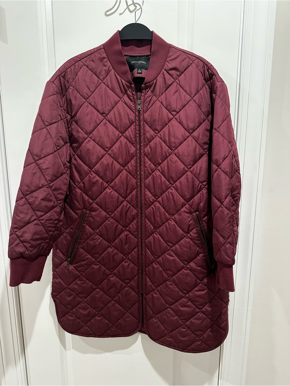 Banana Republic Quilted Longline Bomber Jacket Burgundy Size L